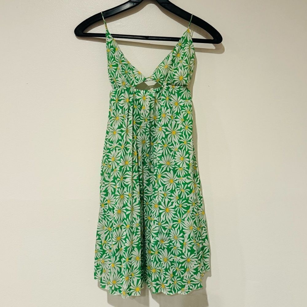 Zara Floral Pleated Cut Out Open Back Mini Dress Size Medium - Picture 3 of 8
